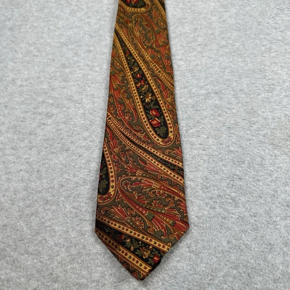 Vintage Michelsons‎ of London Pure Silk Paisley Tie Made in England Brown Gold